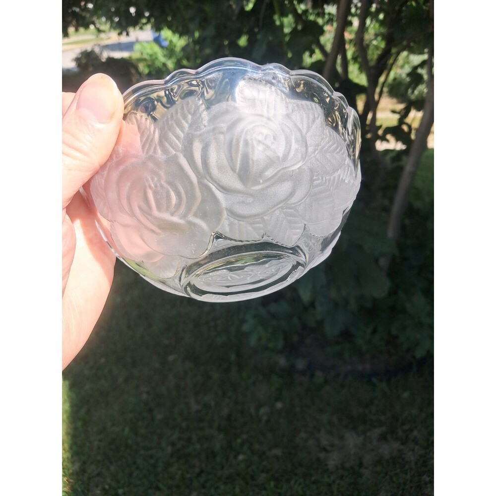 Vintage Mikasa Winter Rose Candy Dish 5.5" Frosted Glass Trinket Bowl Floral